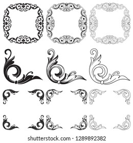 Rococo vector set of vintage elements for design. Baroque Decorative design element filigree calligraphy vector. You can use for wedding decoration of greeting card and laser cutting