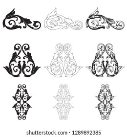 Rococo vector set of vintage elements for design. Baroque Decorative design element filigree calligraphy vector. You can use for wedding decoration of greeting card and laser cutting