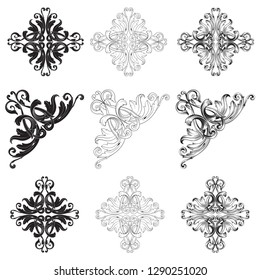 Rococo vector set of vintage elements for design. Baroque Decorative design element filigree calligraphy vector. You can use for wedding decoration of greeting card and laser cutting