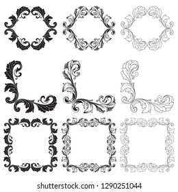 Rococo vector set of vintage elements for design. Baroque Decorative design element filigree calligraphy vector. You can use for wedding decoration of greeting card and laser cutting