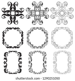 Rococo vector set of vintage elements for design. Baroque Decorative design element filigree calligraphy vector. You can use for wedding decoration of greeting card and laser cutting