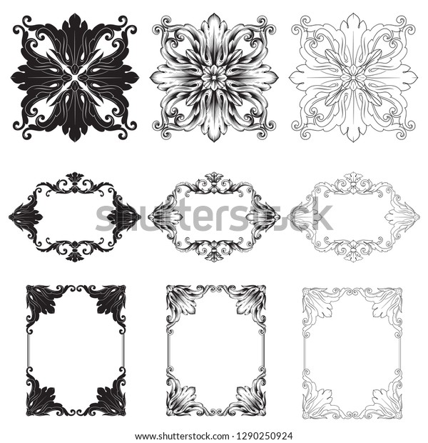 Rococo Vector Set Vintage Elements Design Stock Vector (Royalty Free ...