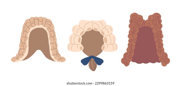 Pelucas De Rococo, Estilos De Cabello De Hombres Volátiles Adornados Con Arcos O Curlos. Popular En El Siglo Xviii, Ilustración Vectorial