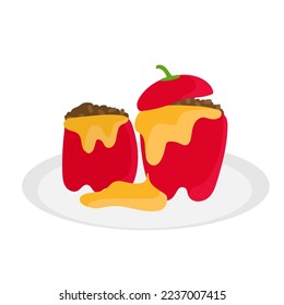 Rocoto relleno. Peruvian version of stuffed peppers. Traditional cuisine. Illustration in simple cartoon style isolated on white background