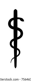 Rod of Aesculapius (The staff with a snake twined around it). 
Antique symbol of healing and medicine. The emblem of pharmacy and healthcare.