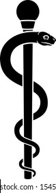 Rod of Asclepius or Aesculapius doctor medical symbol, often mislabelled as a caduceus. Features a snake curled around a staff. 