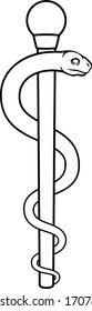 Rod of Asclepius or Aesculapius doctor medical symbol, often mislabelled as a caduceus. Features a snake curled around a staff. 