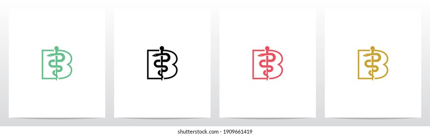 Rod of Asclepius On Letter Logo Design B