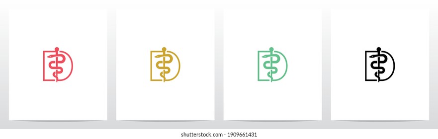 Rod of Asclepius On Letter Logo Design D