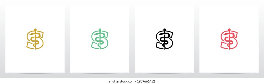 Rod of Asclepius On Letter Logo Design S