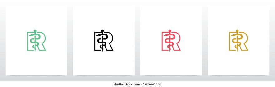 Rod of Asclepius On Letter Logo Design R