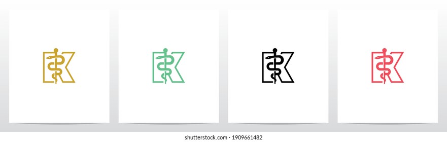 Rod of Asclepius On Letter Logo Design K