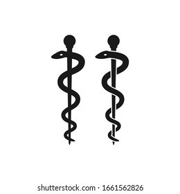 Rod of Asclepius pharmacy black vector icon. Health or medicine symbol snake.