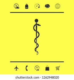 Rod of Asclepius Snake Coiled Up Silhouette. Graphic elements for your design