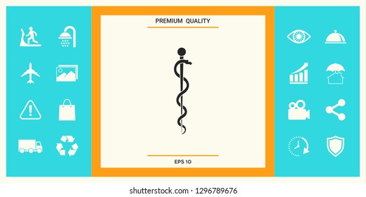 Rod of Asclepius Snake Coiled Up Silhouette. Graphic elements for your design