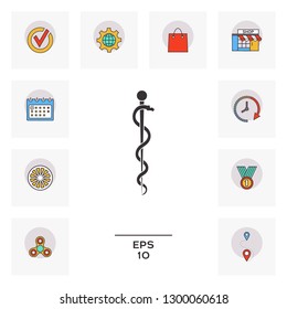 Rod of Asclepius Snake Coiled Up Silhouette. Graphic elements for your design