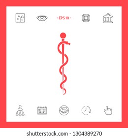 Rod of Asclepius Snake Coiled Up Silhouette. Graphic elements for your design
