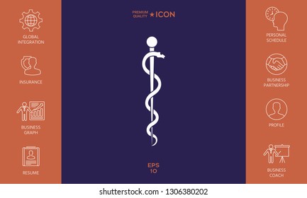Rod of Asclepius Snake Coiled Up Silhouette. Graphic elements for your design