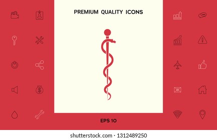 Rod of Asclepius Snake Coiled Up Silhouette. Graphic elements for your design