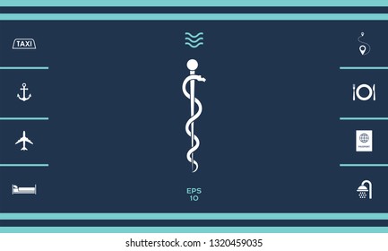 Rod of Asclepius Snake Coiled Up Silhouette. Graphic elements for your design
