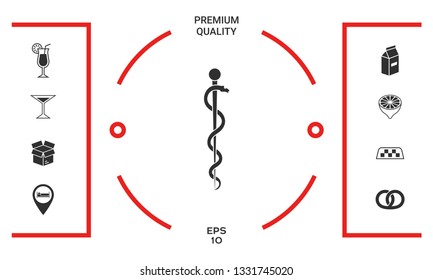 Rod of Asclepius Snake Coiled Up Silhouette. Graphic elements for your design