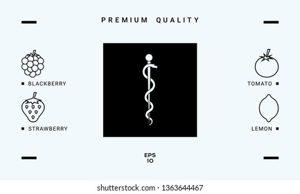 Rod of Asclepius Snake Coiled Up Silhouette. Graphic elements for your design