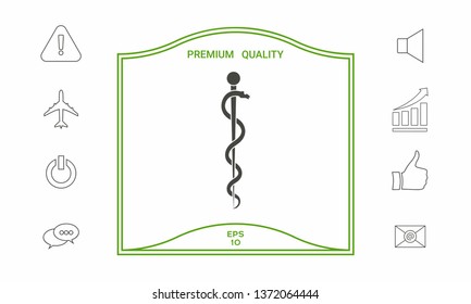 Rod of Asclepius Snake Coiled Up Silhouette. Graphic elements for your design