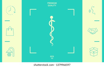 Rod of Asclepius Snake Coiled Up Silhouette. Graphic elements for your design
