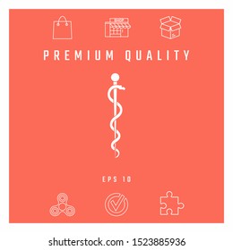 Rod of Asclepius Snake Coiled Up Silhouette. Graphic elements for your design