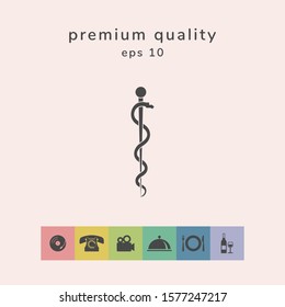 Rod of Asclepius Snake Coiled Up Silhouette. Graphic elements for your design
