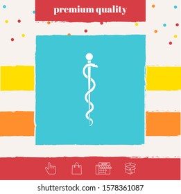Rod of Asclepius Snake Coiled Up Silhouette. Graphic elements for your design