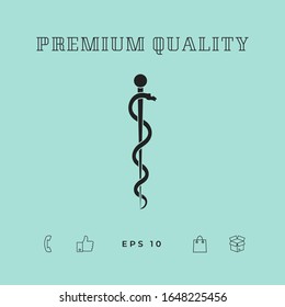 Rod of Asclepius Snake Coiled Up Silhouette. Graphic elements for your design