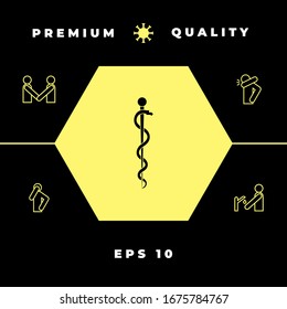 Rod of Asclepius Snake Coiled Up Silhouette. Graphic elements for your design