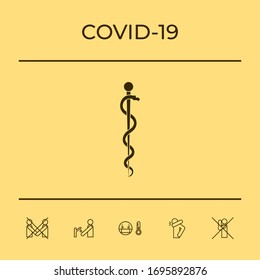 Rod of Asclepius Snake Coiled Up Silhouette. Graphic elements for your design
