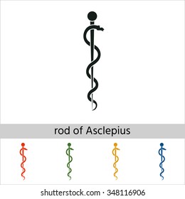  Rod of Asclepius Snake Coiled Up Silhouette. Set of varicolored icons.