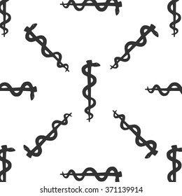 Rod of Asclepius Snake Coiled Up Silhouette icon seamless pattern on white background. Vector Illustration