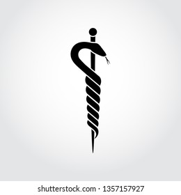 The Rod of Asclepius (the god of healing and medicine) health symbol - flat logo. Hospital icon. Pharmacy sign. Greco-Roman medical symbol