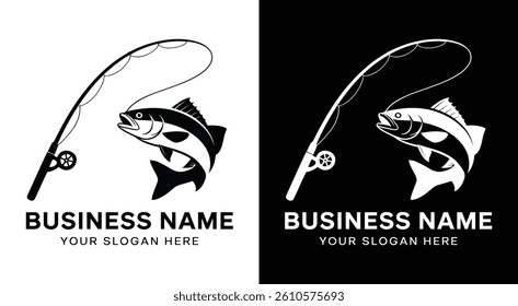 Rod and Fish Logo Bold Black Angling for Fishing Stores