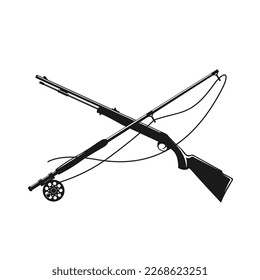 Rod and Gun logo Template. Unique and fresh rod and gun vector. Great to use as your outdoor fishing Hunting activity. 