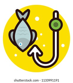 A rod with loop and fish depicting fishing rod for fish catching 