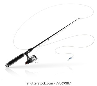 rod spinning with spoon-bait vector illustration isolated on white background