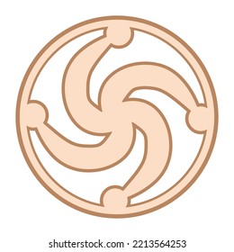 Rod symbol, an ancient Slavic symbol, decorated with Scandinavian patterns. Beige fashion design.