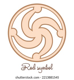 Rod symbol, an ancient Slavic symbol, decorated with Scandinavian patterns. Beige fashion design.