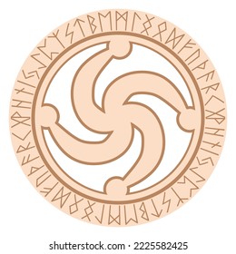 Rod symbol, an ancient Slavic symbol, decorated with Scandinavian patterns. Beige fashion design.