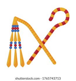 Rod and Whip, Ancient Symbols of Power of Pharaohs and Gods in Egypt Flat Style Vector Illustration on White Background