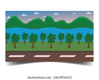 Rode With River view With Mountain Nature vector background