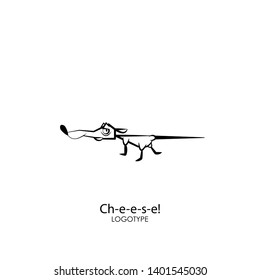 Rodent cartoon character. Funny mouse stopped at the smell of cheese. Vector illustration. House rat sniffed treats