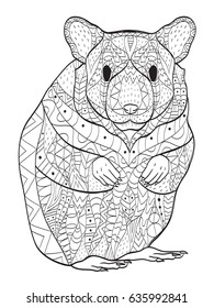 Rodent coloring book vector illustration. Anti-stress coloring for adult hamster. Zentangle style. Black and white lines. Lace pattern