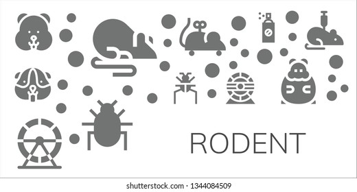 rodent icon set. 11 filled rodent icons.  Collection Of - Hamster, Rat, Parasite, Hamster wheel, Mouse toy, Insecticide