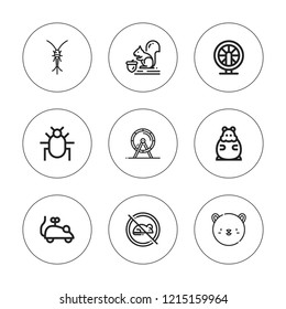 Rodent icon set. collection of 9 outline rodent icons with hamster wheel, hamster, mouse toy, parasite, rats, squirrel icons. editable icons.